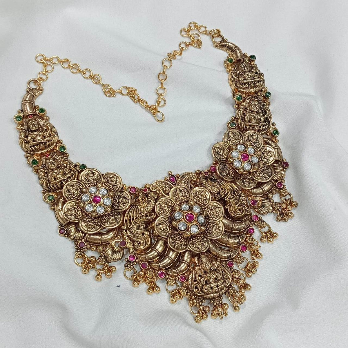 Handmade Silver Replica Bridal Neck Set with Jadau Stones