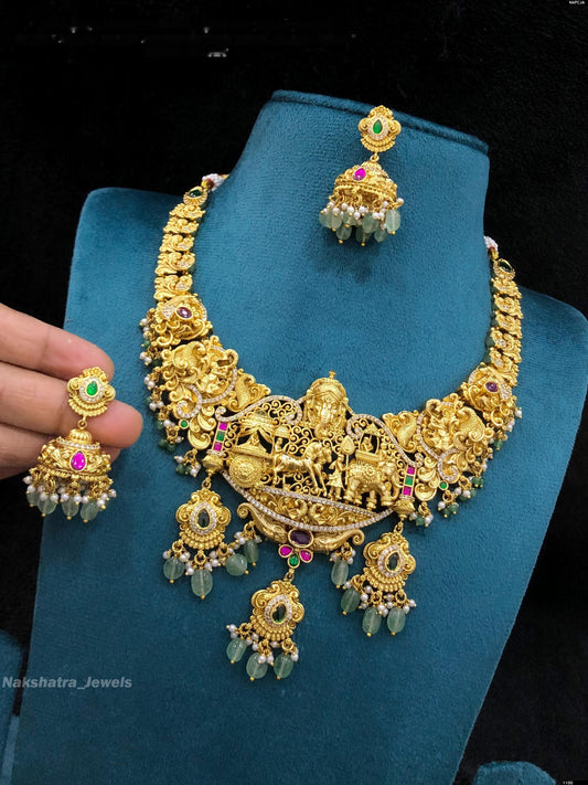 Nakshi Work with AD and Kundan Stones Bridal Necklace