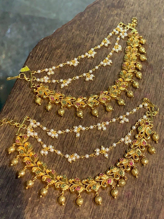 Premium Matt with CZ Stones Ear Chains - Nakshatra Jewels