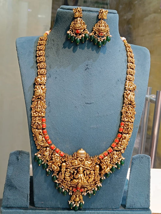 Nakshi Work with AD Stones & Coral Beads Bridal Haram