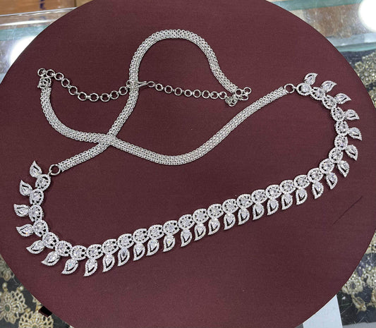 American Diamond Stones Hip Chain (Silver polish) - Nakshatra Jewels