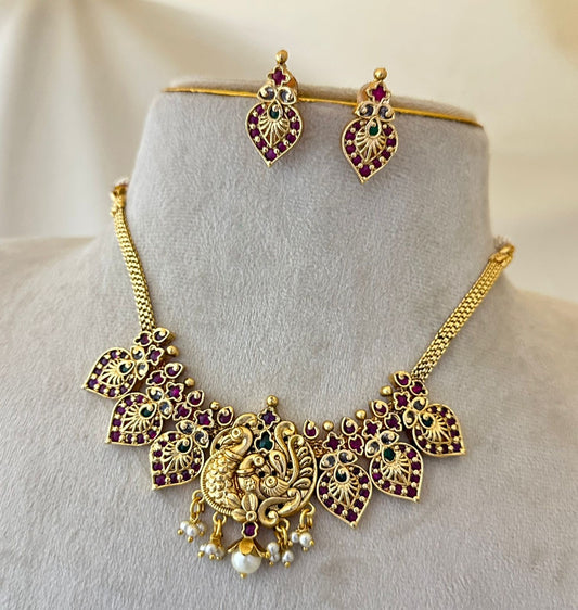 Nagasi Work with Kempu Stones Bridal Necklace