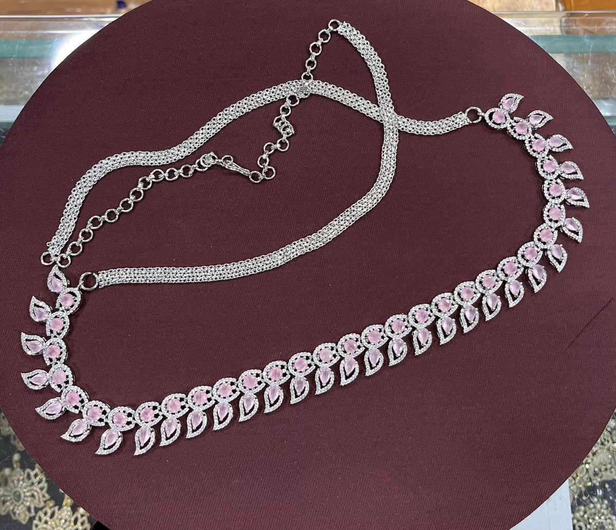 American Diamond Stones Hip Chain (Silver polish)