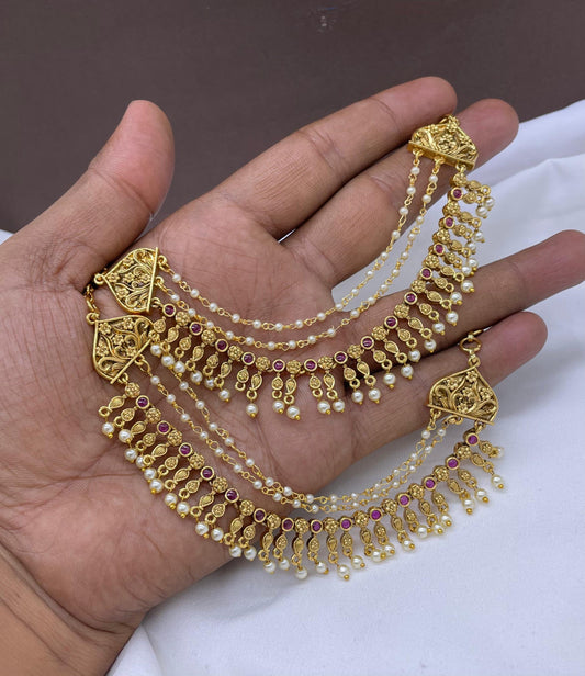 Premium Matt with Kempu Stones Ear Chains