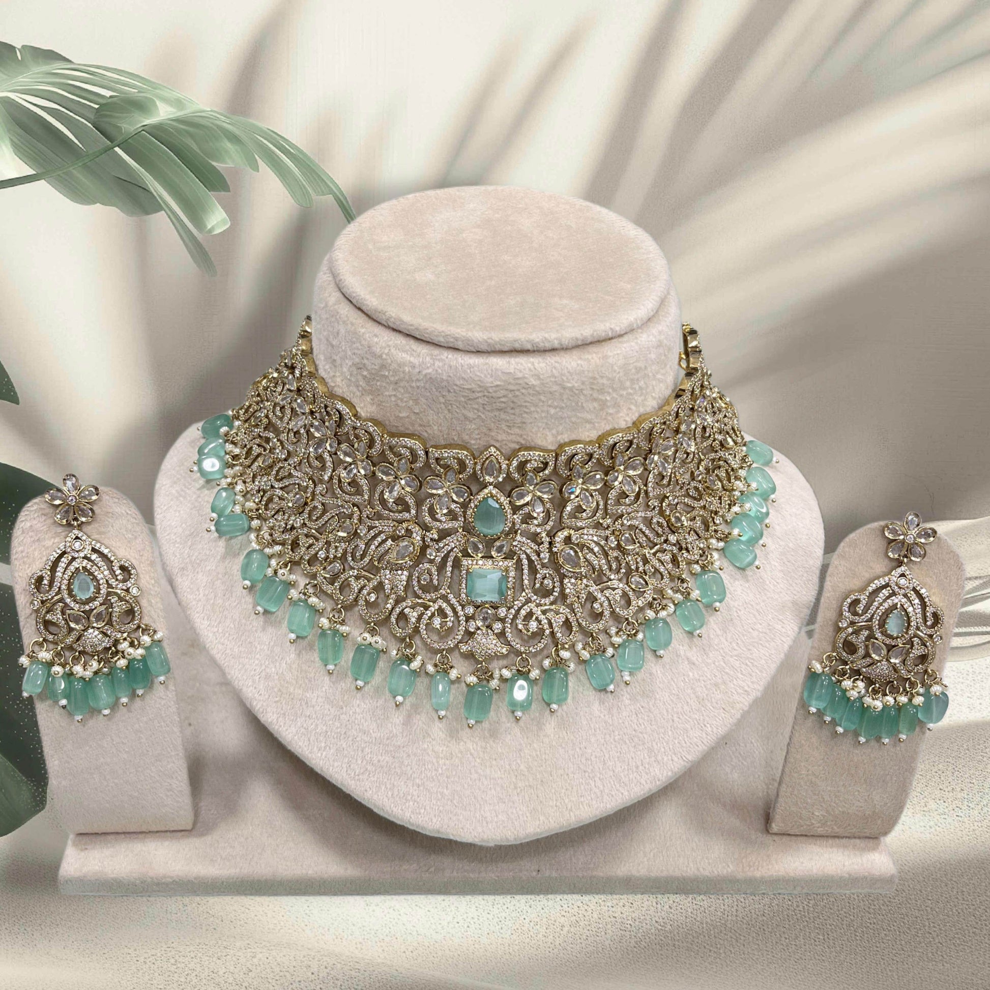 Victorian Polish with AD Stones Bridal Choker - Nakshatra Jewels