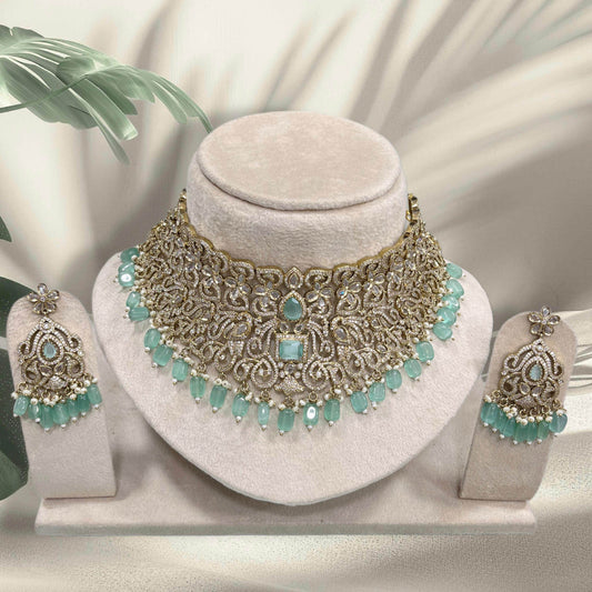 Victorian Polish with AD Stones Bridal Choker - Nakshatra Jewels