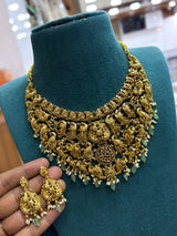 Nakshi Work with Kempu Stones Bridal Necklace