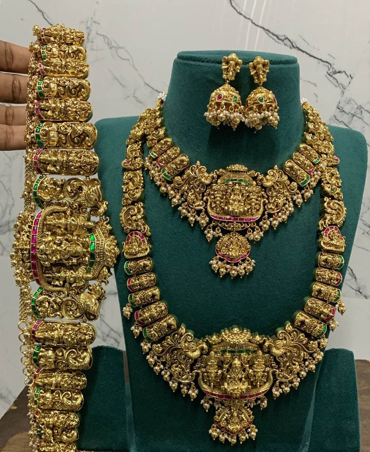 Nakshi Work with Jaadu Kundan Stones Bridal Combo Set
