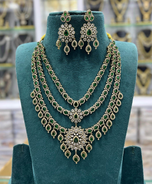 Victorian Polish with AD Stones Bridal Layer Haram - Nakshatra Jewels