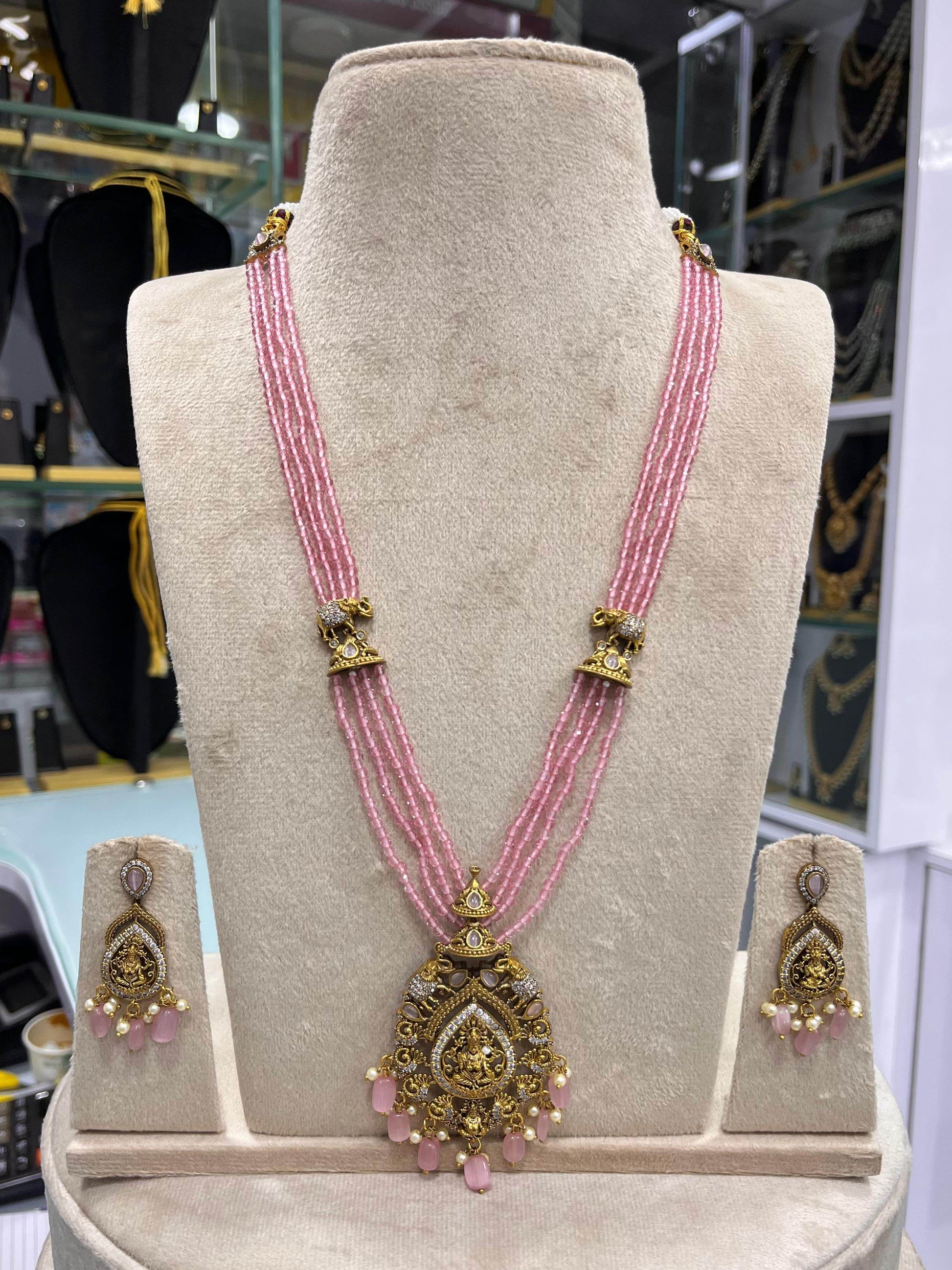 Nagasi work with AD Stones Pendent Beads Haram - Nakshatra Jewels