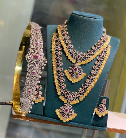 American Diamond Stones Bridal Combo Set - Nakshatra Jewels