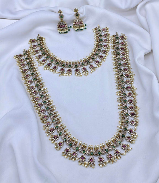 Premium Kempu & AD Stones Combo Set - Nakshatra Jewels