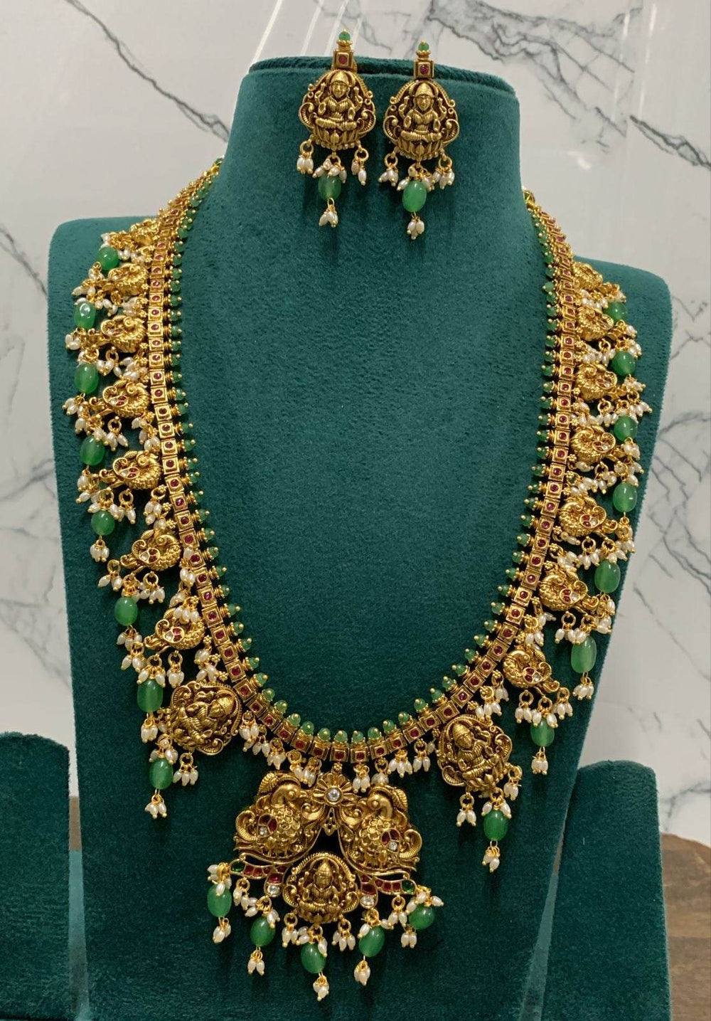 Nakshi Work with Kempu Stones Bridal Haram - Nakshatra Jewels