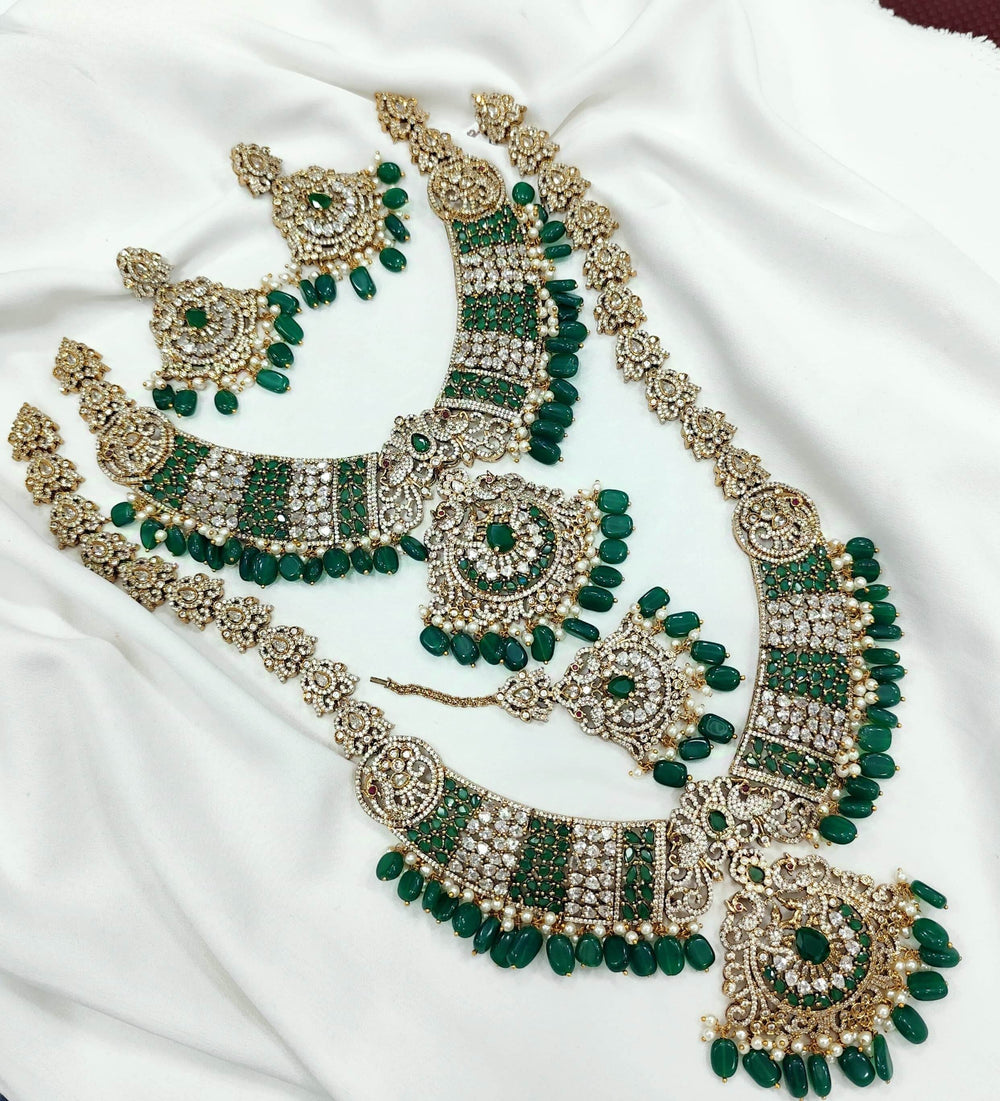 Victorian Polish with AD Stones Bridal Combo Set - Nakshatra Jewels
