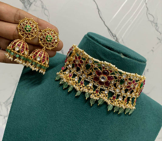Premium Matt with Kempu Stones Bridal Choker - Nakshatra Jewels