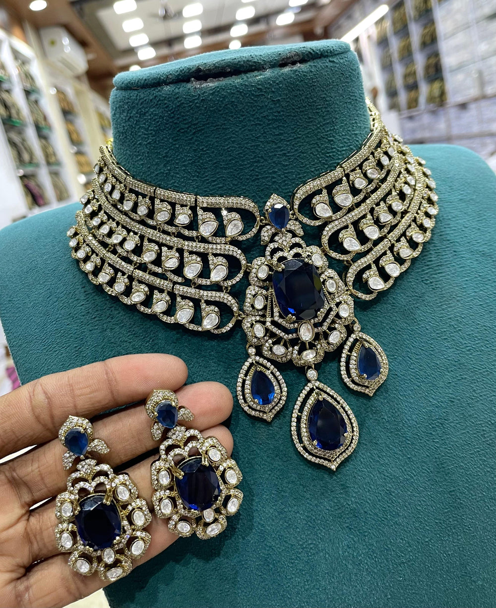 Victorian Polish with AD & Mossianite Stones Bridal Choker