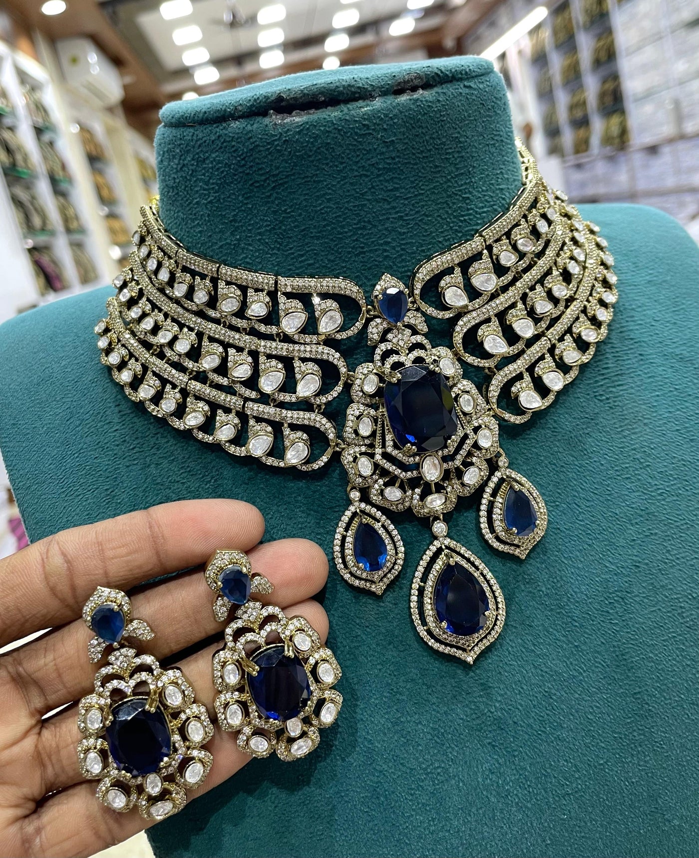 Victorian Polish with AD & Mossianite Stones Bridal Choker