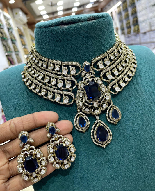 Victorian Polish with AD & Mossianite Stones Bridal Choker