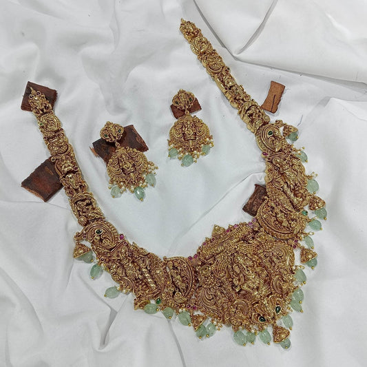 Nakshi Work with AD Stones Bridal Haram - Nakshatra Jewels