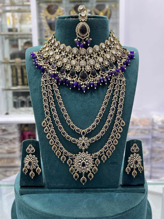 Victorian Polish with Moissanite Stones Bridal Combo - Nakshatra Jewels