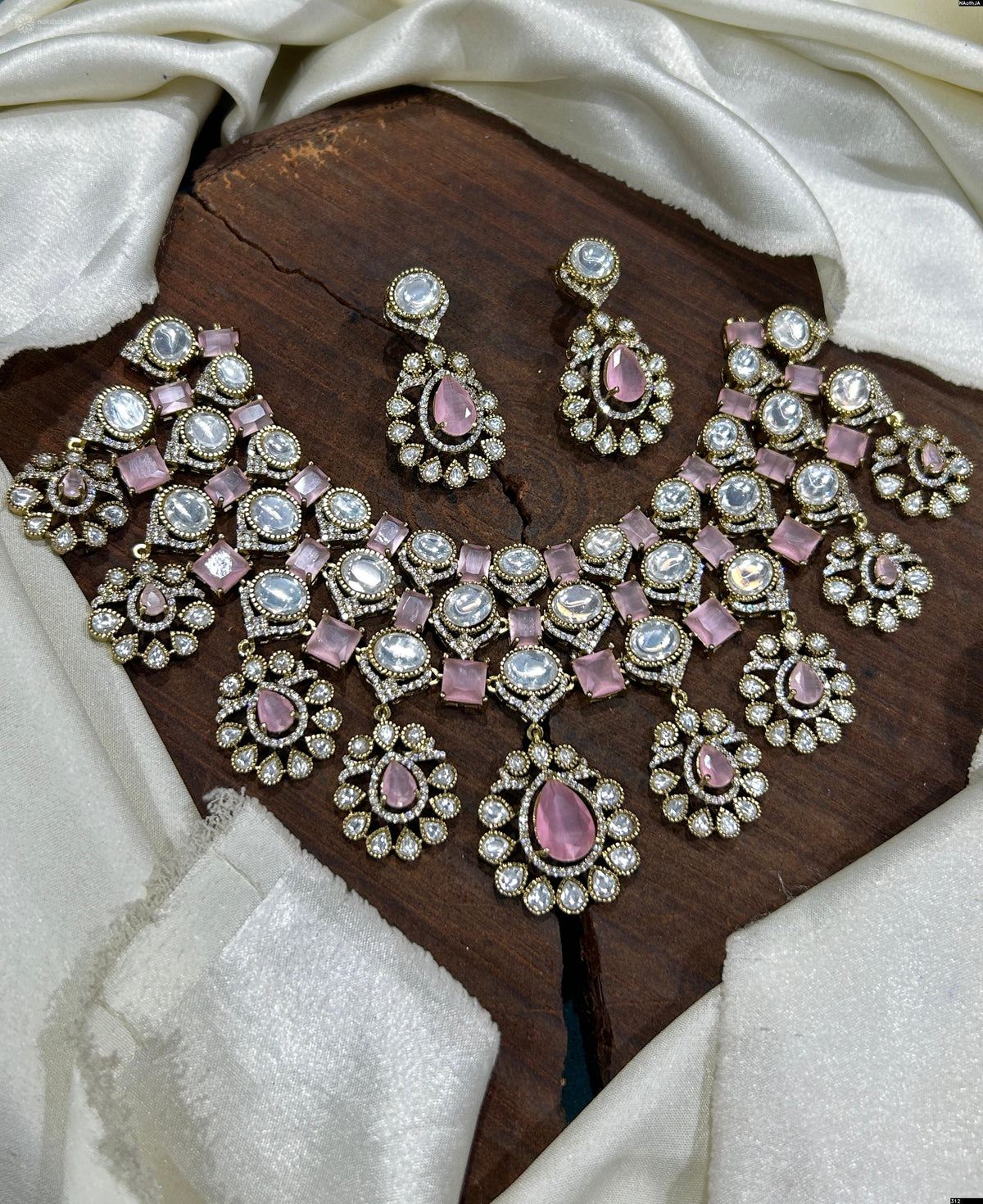 Mossianite and AD Stones Bridal Neck Set