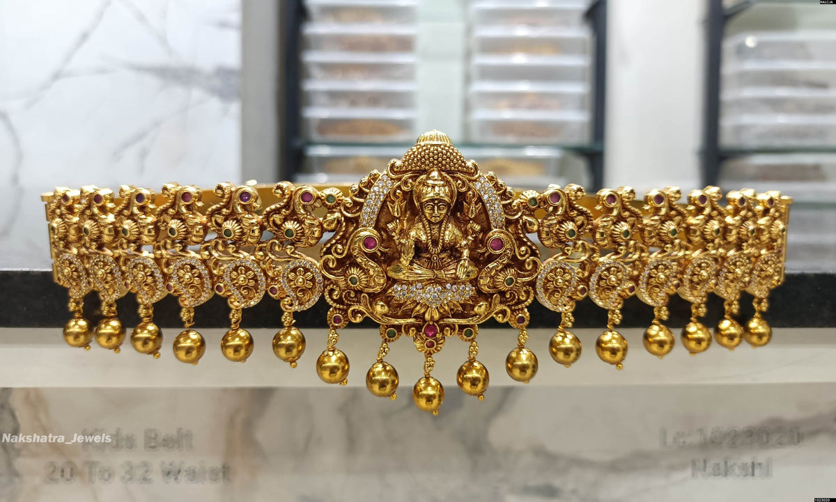 Nakshi Work with AD Stones Bridal Hip Belt (Gold Replica)