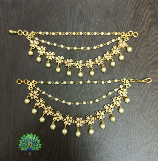 Premium Matt with AD and Kempu Stones Ear Chains