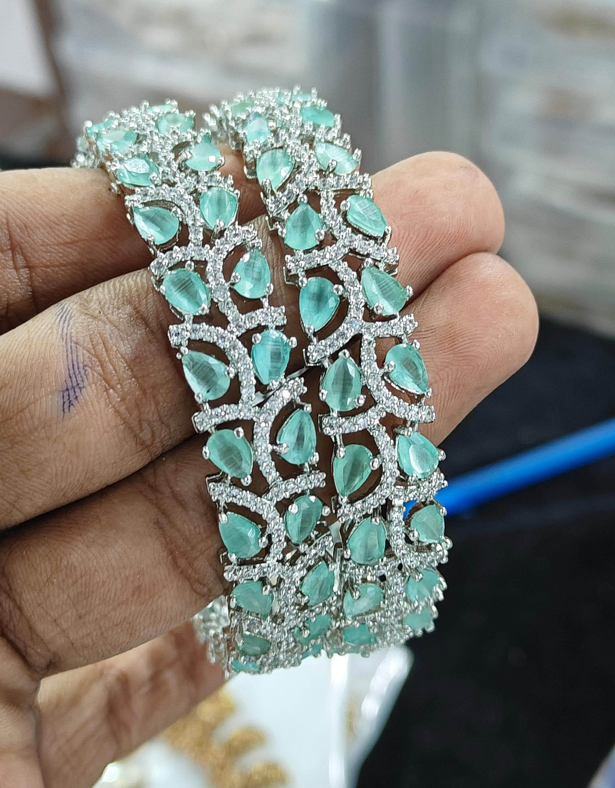 AD Stone Bangles (Silver polish)