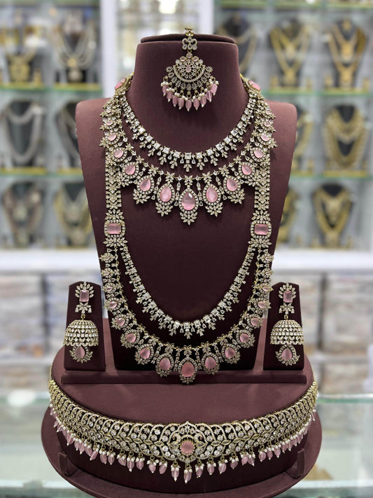 Victorian Polish With Mossianite & AD Stones Bridal Set - Nakshatra Jewels
