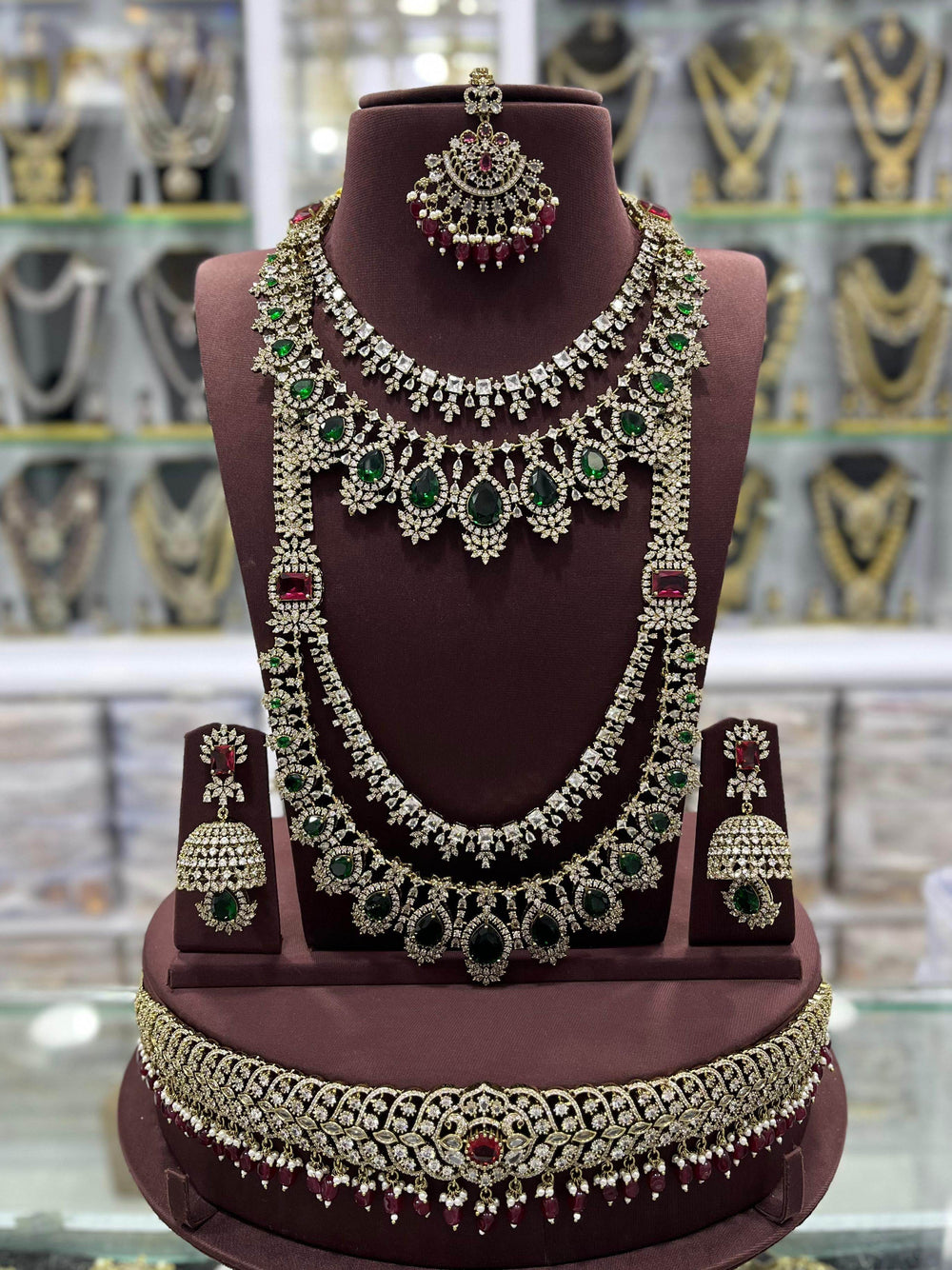 Victorian Polish With Mossianite & AD Stones Bridal Set - Nakshatra Jewels