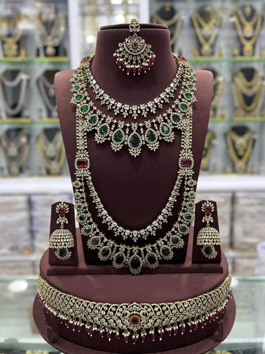 Victorian Polish With Mossianite & AD Stones Bridal Set - Nakshatra Jewels