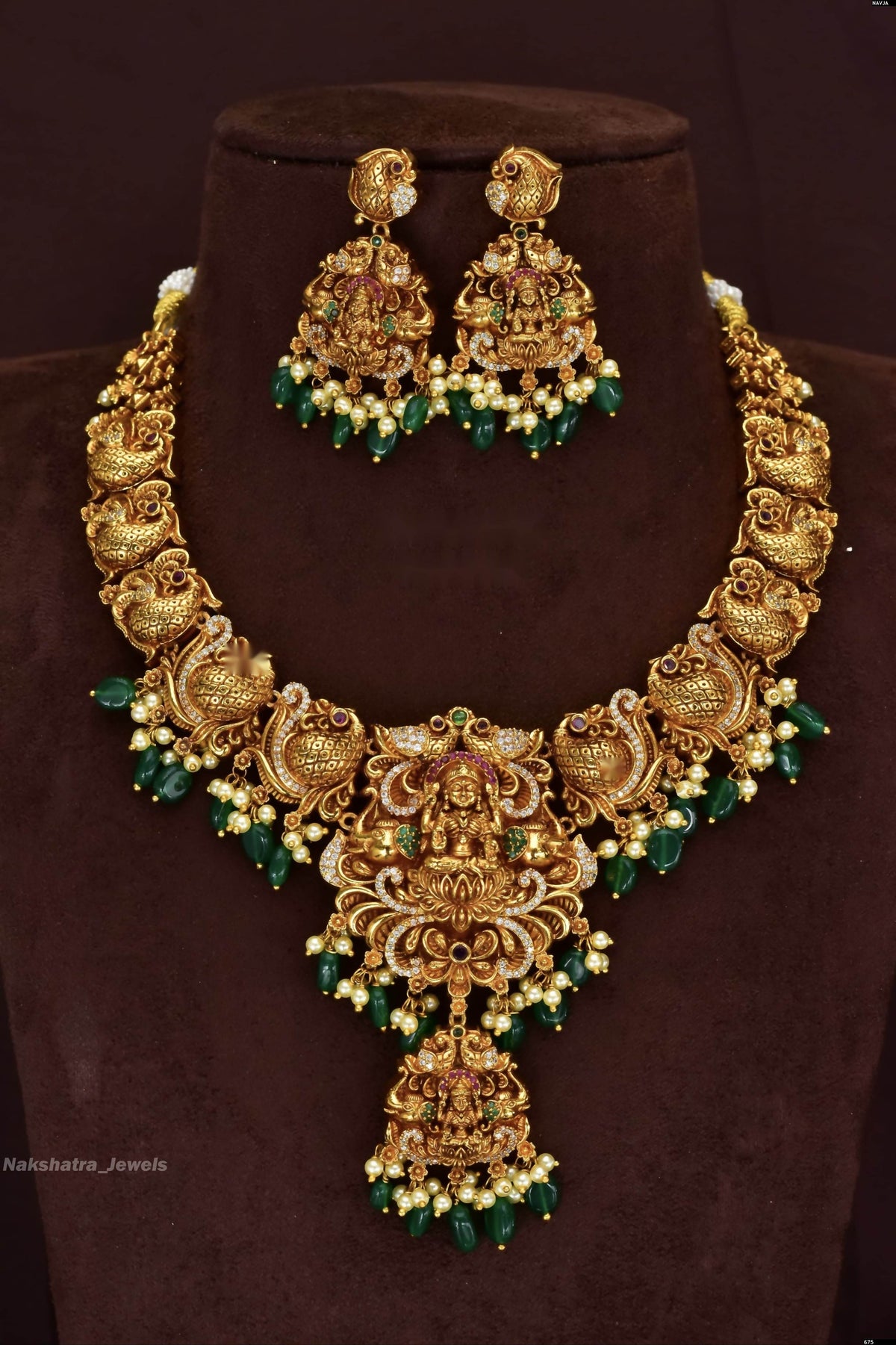 Nakshi Work with Kempu Stones Bridal Necklace