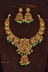 Nakshi Work with Kempu Stones Bridal Necklace - Nakshatra Jewels