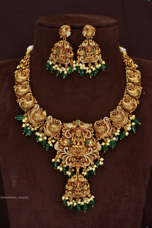 Nakshi Work with Kempu Stones Bridal Necklace
