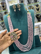 Victorian Polish AD Stones Side Pendent with Beads Haram - Nakshatra Jewels