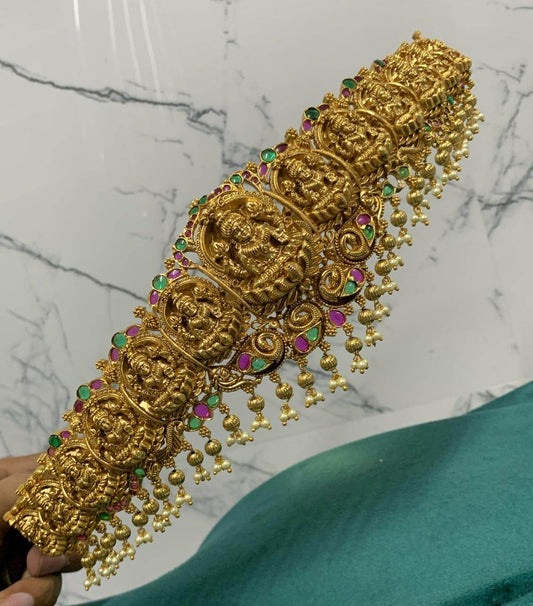 Nagasi work with AD and Kempu Stones Bridal Hip Belt - Nakshatra Jewels
