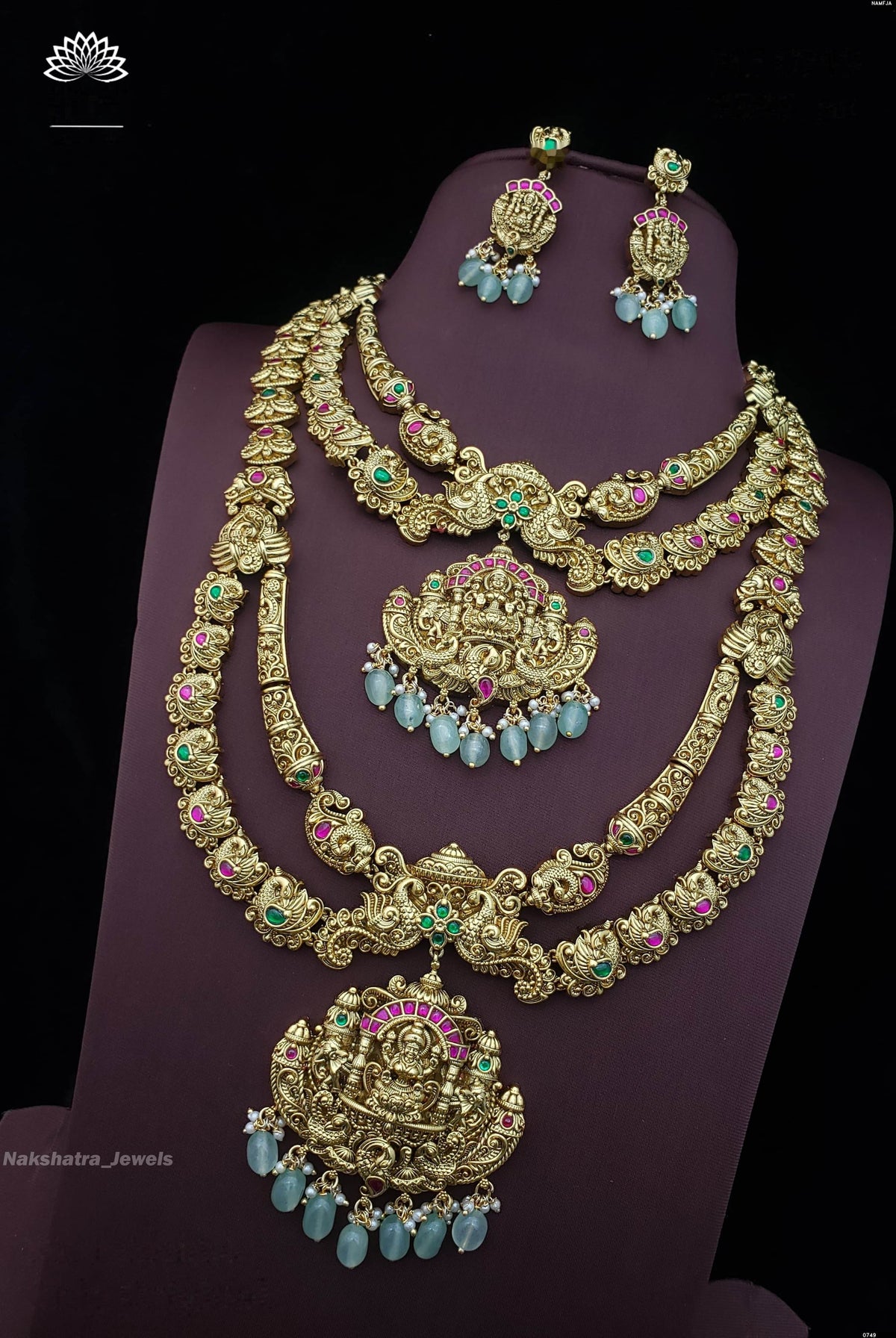 Nagasi Work with Jadau Kundan Stones Bridal Combo Set