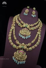 Nagasi Work with Jadau Kundan Stones Bridal Combo Set - Nakshatra Jewels