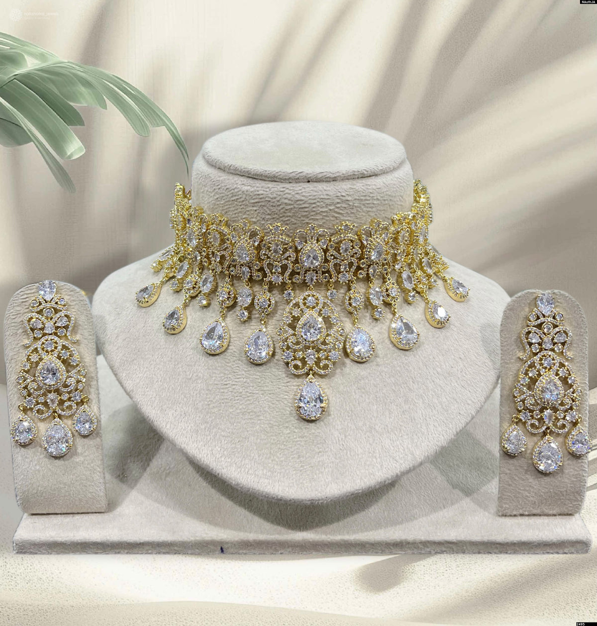 Victorian Polish AD Stones Bridal Neck Set