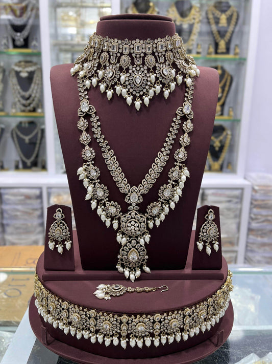 Victorian Polish with Moissanite Stones Bridal Combo set - Nakshatra Jewels