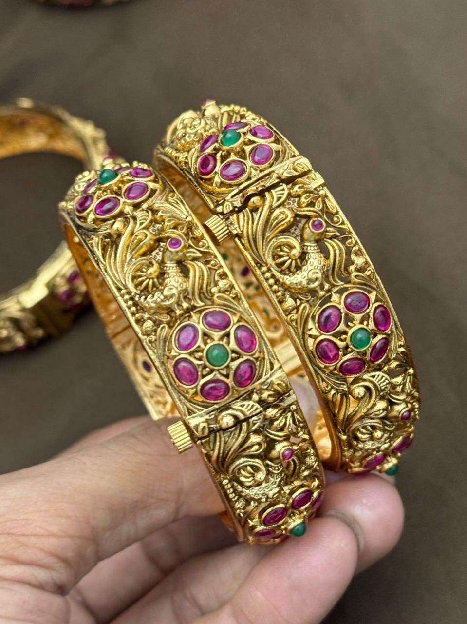 Premium Matt with AD & Kempu Stones Bangles