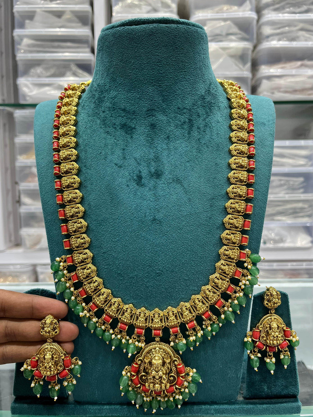 Nagasi Work with Coral Beads Haram - Nakshatra Jewels