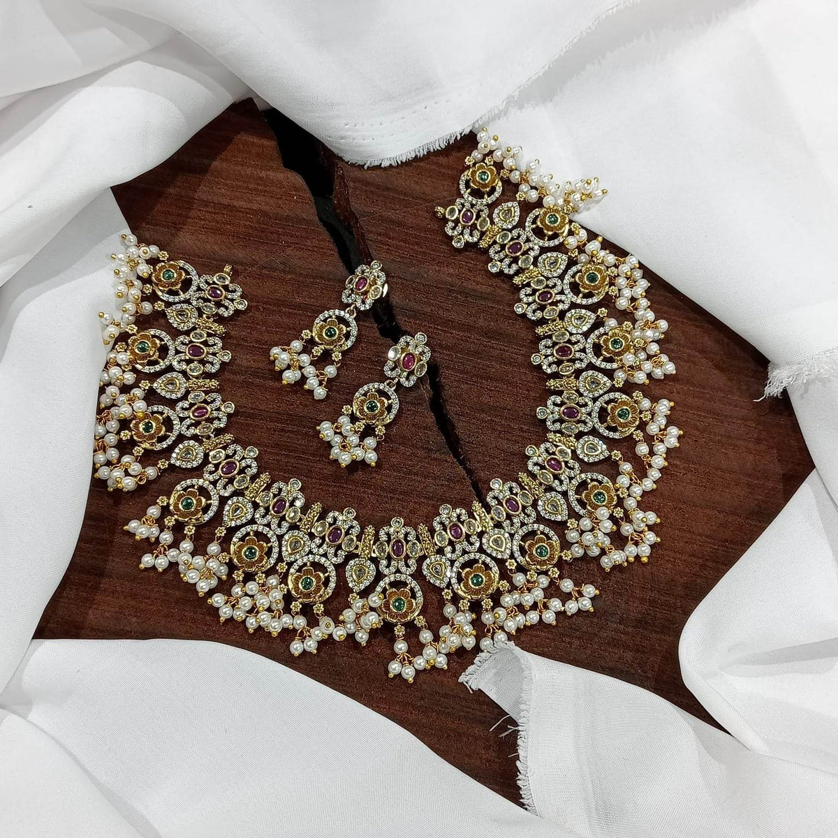 Premium Matt with AD and Kempu Stones Bridal Necklace