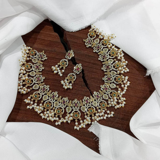 Premium Matt with AD and Kempu Stones Bridal Necklace - Nakshatra Jewels