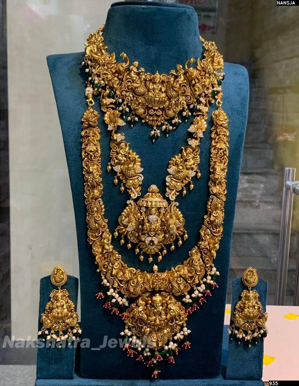 Nakshi Work with AD Stones Bridal Set (Gold Replica)