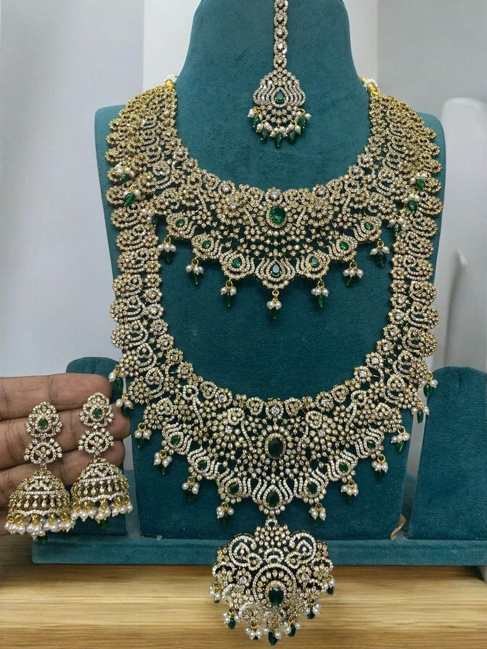 Victorian Polish with AD Stones Bridal Combo - Nakshatra Jewels