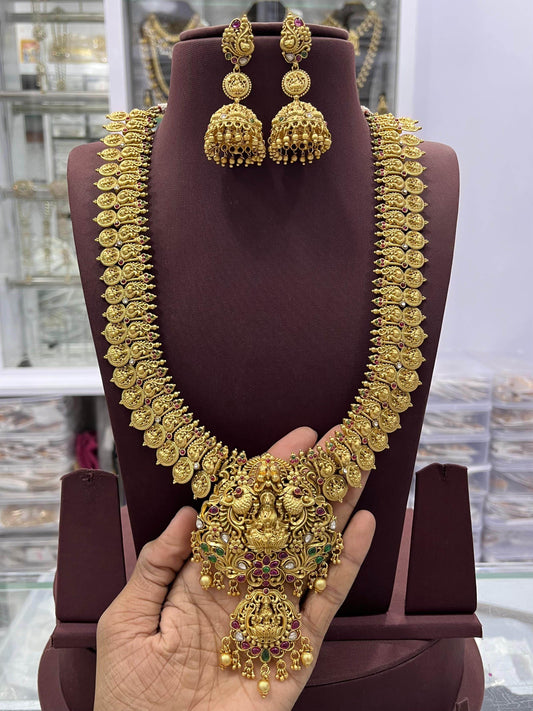 Nakshi Work with Kempu Stones Bridal Layer Haram - Nakshatra Jewels
