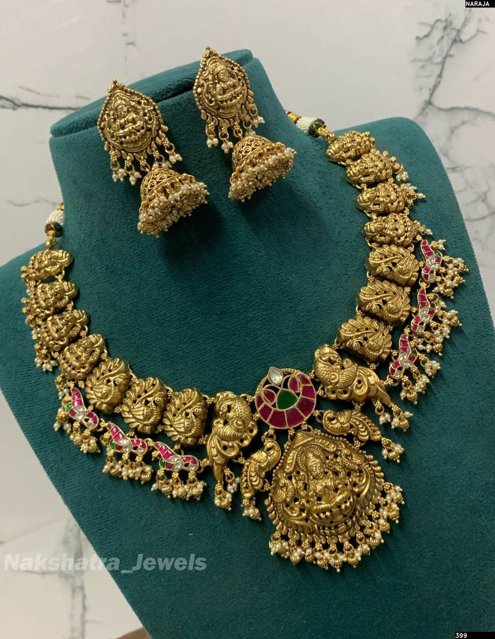 Nakshi Work with Kundan Stones Necklace - Nakshatra Jewels