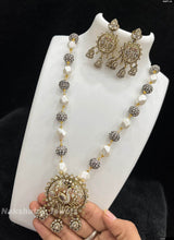 Victorian Polish AD Stones Pendent with Beads Haram - Nakshatra Jewels