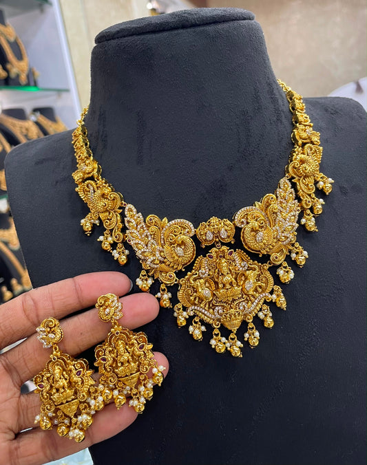 Nakshi Work with AD Stones Bridal Necklace